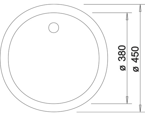 Dessin d''un lavabo à poser rond avec des dimensions de diamètre 380 millimètres et 450 millimètres
