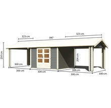 Gartenhaus Karibu Theresa 7 inkl. 2 Dachausbauelementen 947 x 348 cm terragrau
