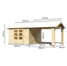 Gartenhaus Karibu Theresa 7 inkl. 1 Dachausbauelement 648 x 348 cm natur