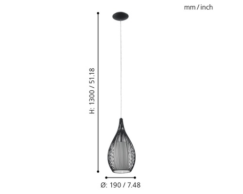 Pendelleuchte mit den Maßen Höhe 1300 Millimeter, Durchmesser 190 Millimeter
