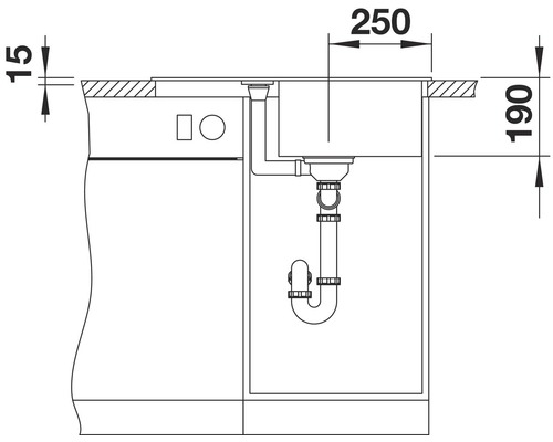 Dessin d''un évier avec des indications de dimensions pour l''installation