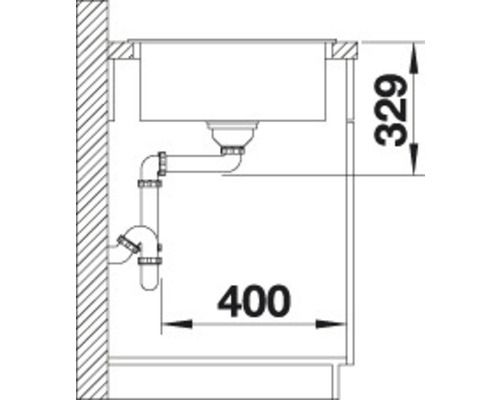 Dessin technique d''un évier avec les dimensions 400 et 329.