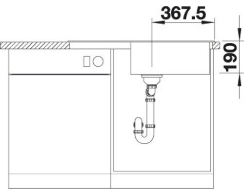 Schéma technique d''un évier de cuisine avec indications de dimensions