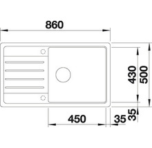 Dimensions de l''évier : 860 x 500 mm