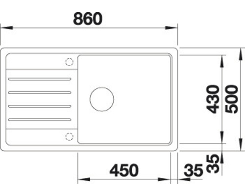 Dimensions de l''évier : 860 x 500 mm