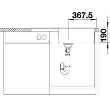 Dessin d''un évier avec les dimensions 367,5 et 190