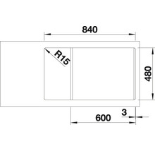 Schéma technique d''un évier de dimensions 840 x 480 millimètres