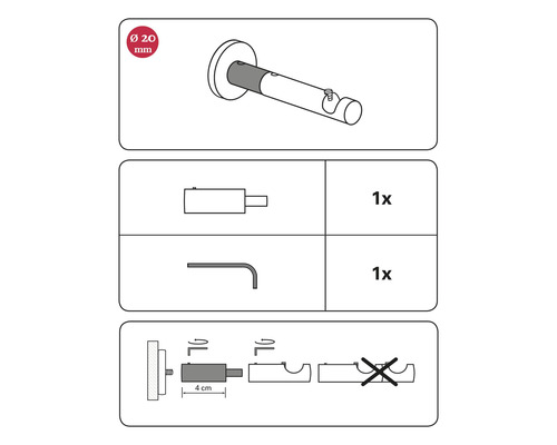 Anleitung für Garderobenhaken mit einem Durchmesser von 20 Millimetern