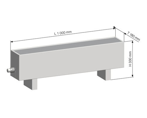 Schéma technique d''un radiateur mesurant 1000 x 180 x 330 millimètres