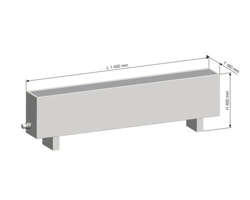 Illustration d''un radiateur avec des dimensions de 1400 mm de longueur, 400 mm de hauteur et 180 mm de profondeur.
