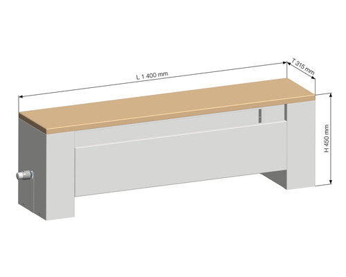 Cache-radiateur avec dimensions 1400 x 315 x 450 millimètres