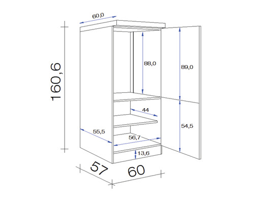 Schéma technique d''une armoire avec dimensions