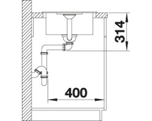 Schéma d''un évier avec des indications de dimensions pour l''installation