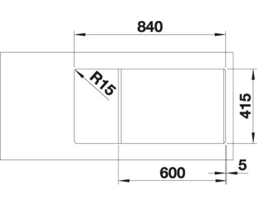 Technische Zeichnung eines Waschtischs mit den Maßen 840, 415 und 600 mm