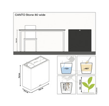 Canto Stone 80 wide Pflanzkasten Maße und Füllmengen Illustration