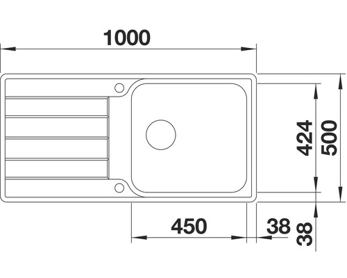 Technische Zeichnung einer Küchenspüle mit Maßangaben