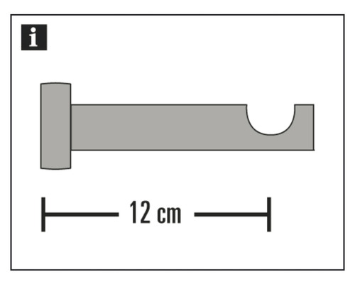 Abbildung eines Gardinenstangenhalters mit einer Länge von 12 cm.