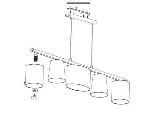 Schéma technique d''une suspension avec cinq lampes