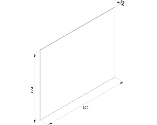 Schéma d''une plaque mesurant 650 x 600 x 25 millimètres