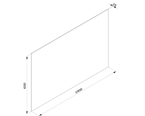 Dessin technique d''une plaque aux dimensions de 650, 1000 et 25 millimètres
