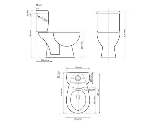 Schéma technique d''un WC avec dimensions