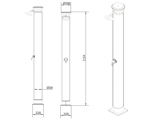 Schéma technique d''une douche de jardin avec dimensions.