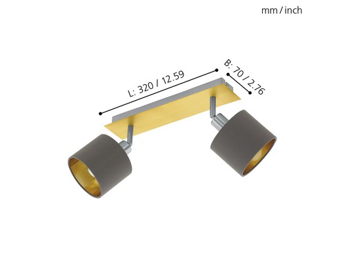 Plafonnier avec deux lampes et dimensions