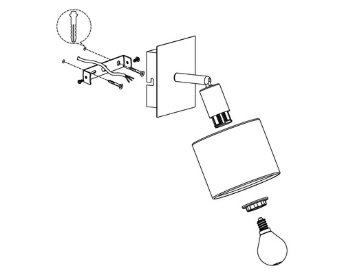 Explosionszeichnung einer Wandleuchte mit Montageanleitung