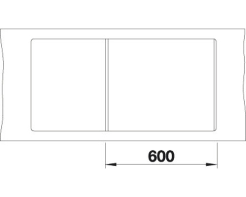 Dessin technique d''un évier rectangulaire avec indication d''une longueur de 600 mm