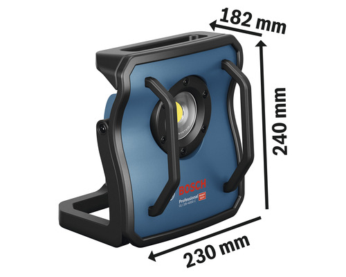 Bosch Akku-Baustrahler mit den Maßen 182 mm x 240 mm x 230 mm
