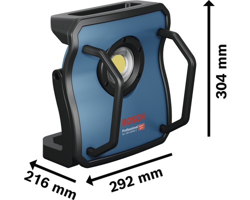 Bosch Akku-Baustrahler mit Abmessungen 216 mm x 292 mm x 304 mm