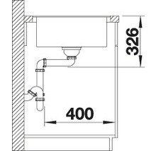 Schéma technique d''un évier avec les dimensions 400 et 326