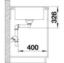 Dessin technique d''un évier avec les dimensions 400 et 326 millimètres.