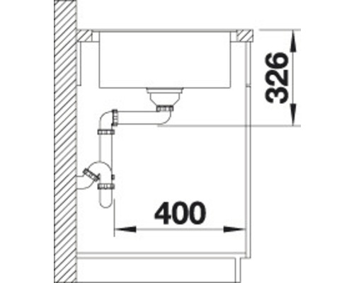 Dessin d''un évier avec les dimensions correspondantes pour l''installation