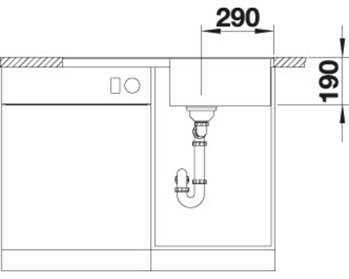 Schéma d''un meuble sous-évier avec évier et indications de dimensions