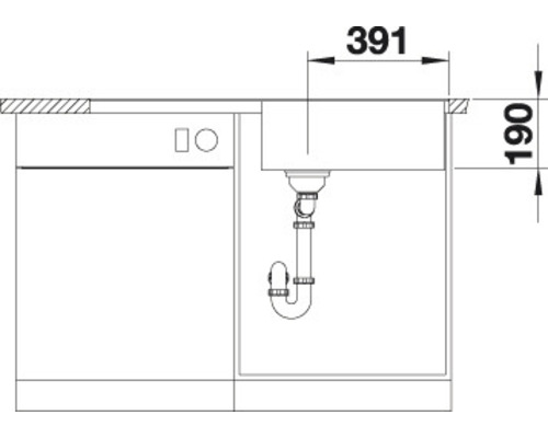 Zeichnung einer Küchenspüle mit den Maßen 391 und 190