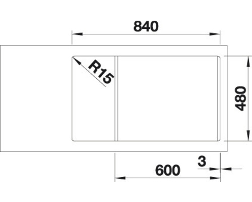 Schéma technique d''un évier avec des dimensions de 840 x 480 millimètres