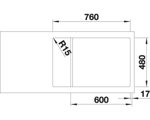 Schéma d''un évier mesurant 760 x 480 millimètres