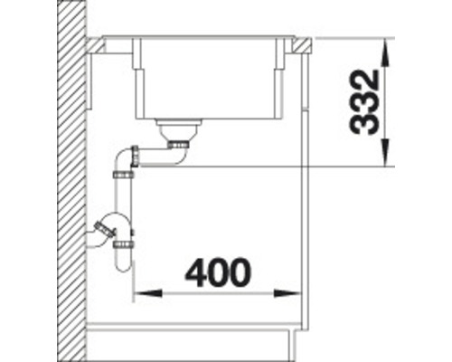 Dessin technique d''un évier avec drain et indications de dimensions