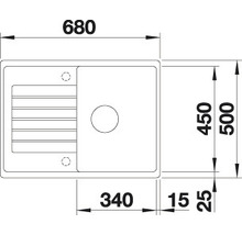 Zeichnung einer Spüle mit den Massen 680, 500 und 450 Millimeter