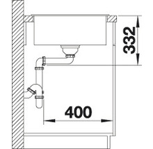 Schemazeichnung einer Spüle mit Abmessungen 400 mal 332