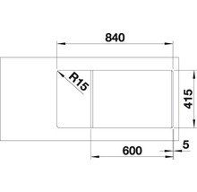 Dessin technique avec cotes : 840, 415, 600, 5, rayon 15