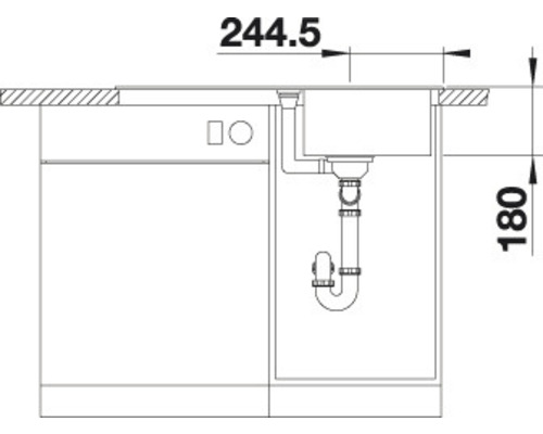 Dessin technique d''un évier avec les dimensions 244,5 et 180