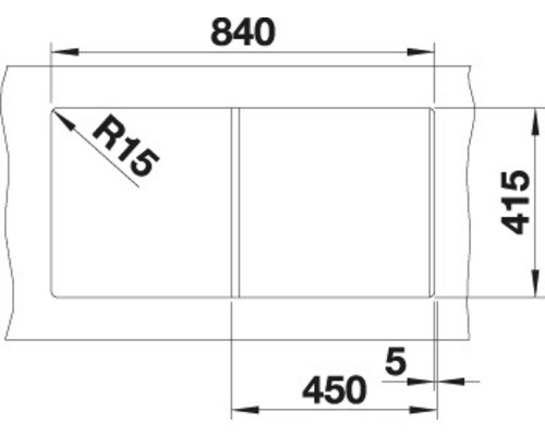 Dessin technique avec les dimensions d''un produit rectangulaire, longueur 840, largeur 415