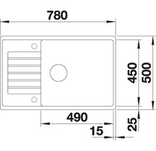 Technische Zeichnung einer Küchenspüle mit Maßangaben