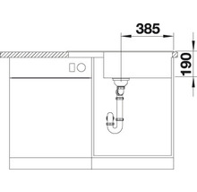 Zeichnung einer Küchenspüle mit den Maßen 385 mal 190 Millimeter.
