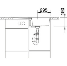 Dessin d''un évier avec meuble sous-évier et indications de dimensions 295 et 190