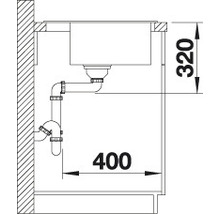 Schéma d''un évier avec des dimensions de 400 sur 320 millimètres