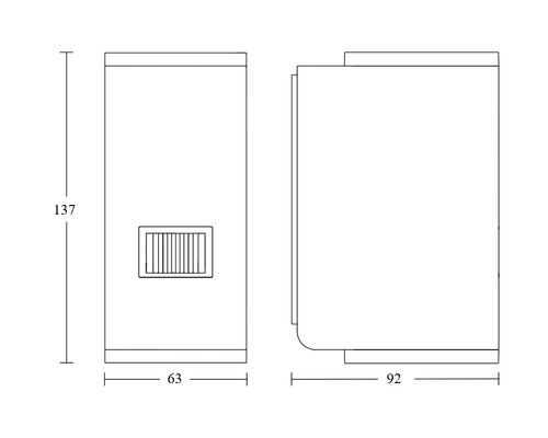 Schéma technique d''un coffret de distribution avec des dimensions de 137 x 63 x 92 cm