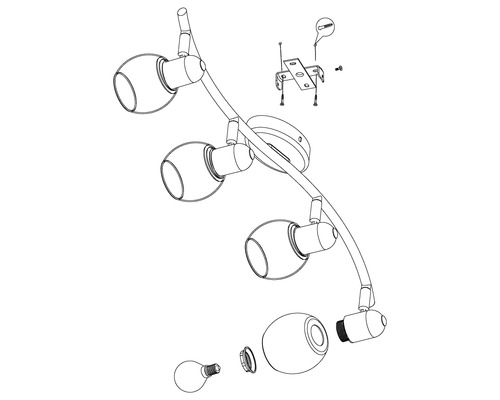 Dessin d''un plafonnier avec quatre spots et matériel de montage